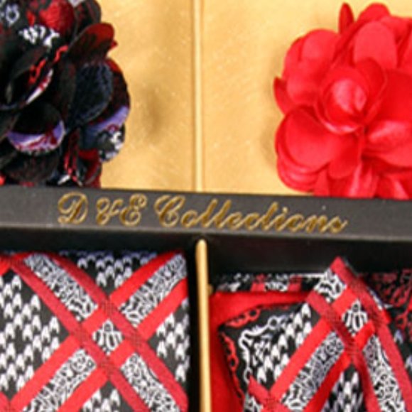 6 Piece Black Silver Red Necktie & Bow Tie Set